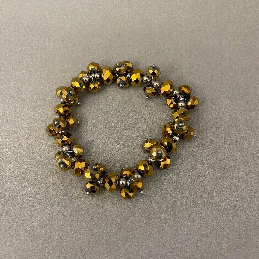Gold-tone Silver-tone Beaded‎ Fashion Stretch Bracelet